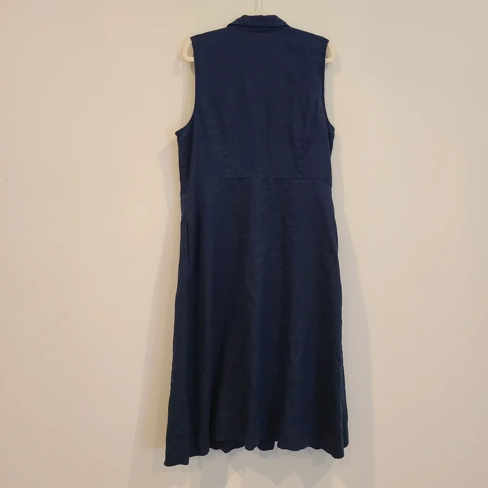 J.Jill Love Linen Navy Blue Tie Front Button Down Collared Tank Midi Dress - Picture 6 of 9